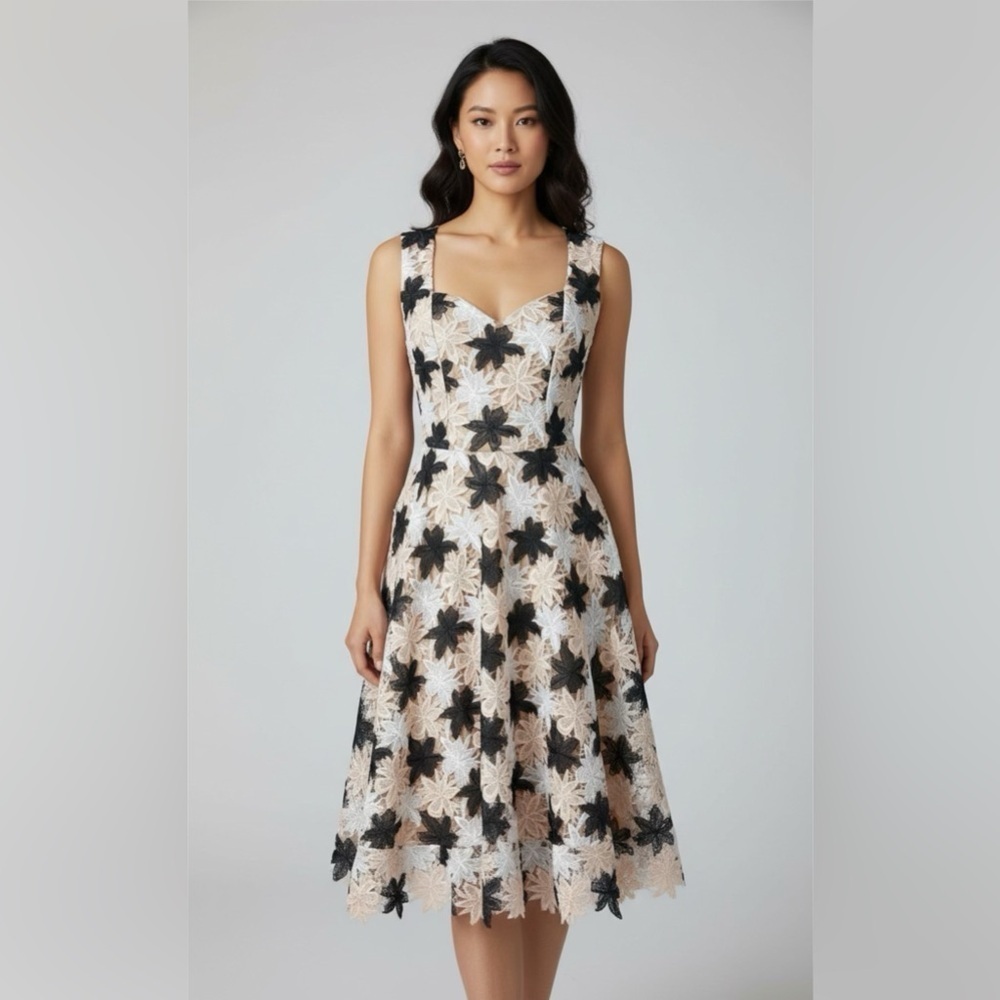 NWT Dress The Population Janessa Lace Crochet Floral Black Multi Sz XS